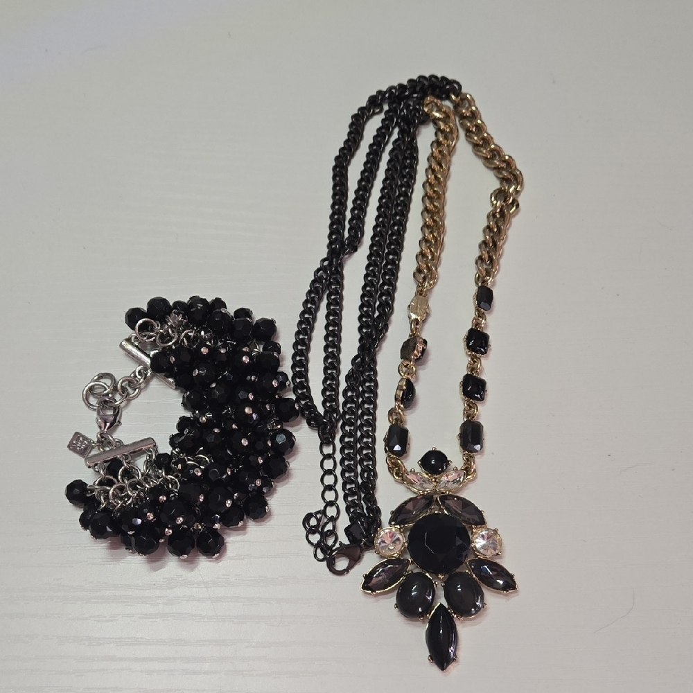 Banana Republic Black and Gold Statement Necklace And Bracelet Set